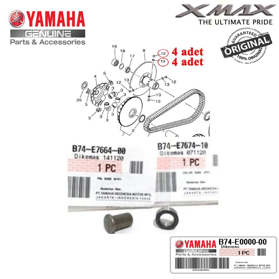 Orijinal XMAX 250/300 2018-2024 Arka Varyatör Oynar Yanak Pin-Burç Seti