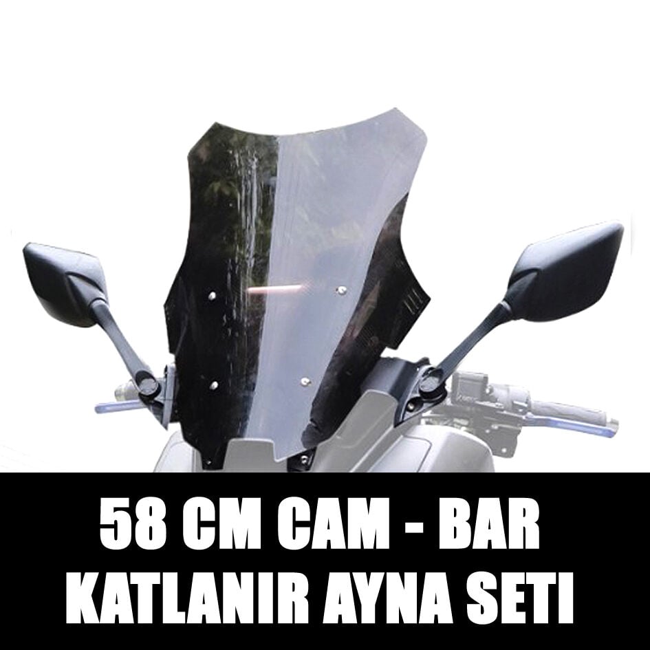 Nmax 125/155 2021-2024 Katlanır Ayna - Bar ve 58 Cm Cam Seti
