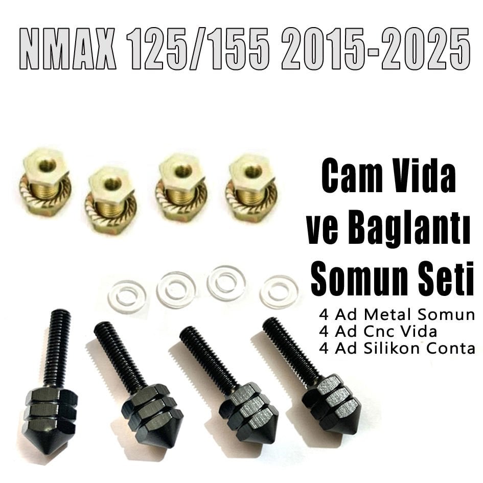 Nmax 125/155 2015-2026 Cam Vida ve Bağlantı Somun Seti Siyah