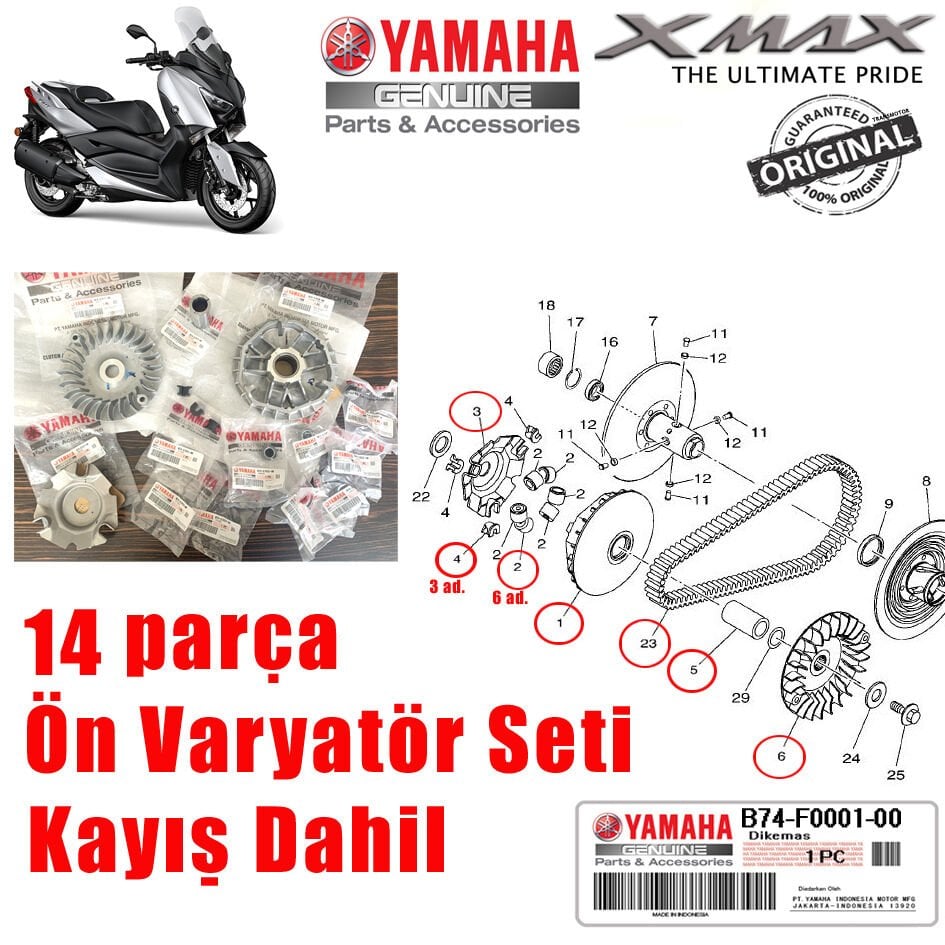 Orijinal Xmax Ironmax Techmax 2018-2025 Ön Varyatör Seti 14 Parça Kayış Dahil