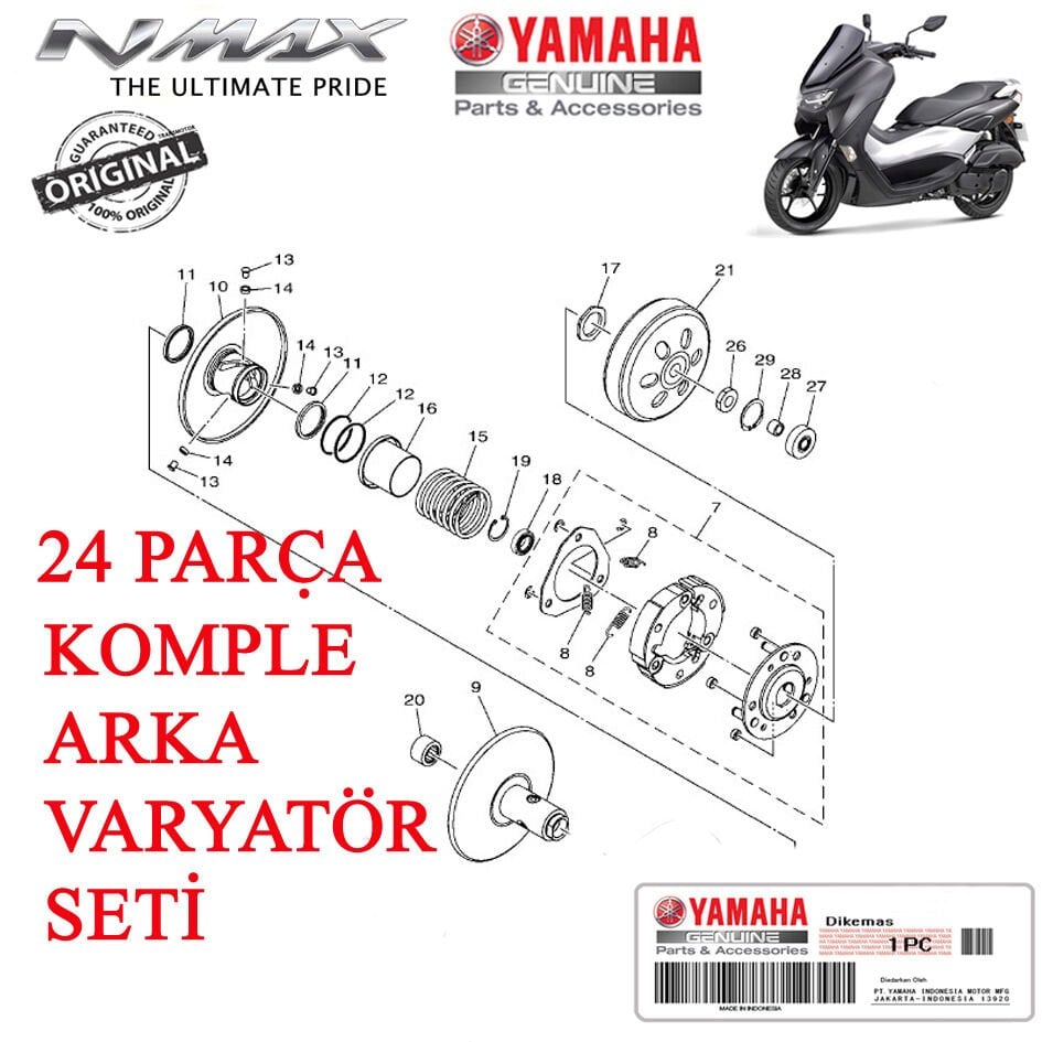 Orijinal NMAX 125/155 2021-2024 Komple Arka Varyatör Seti