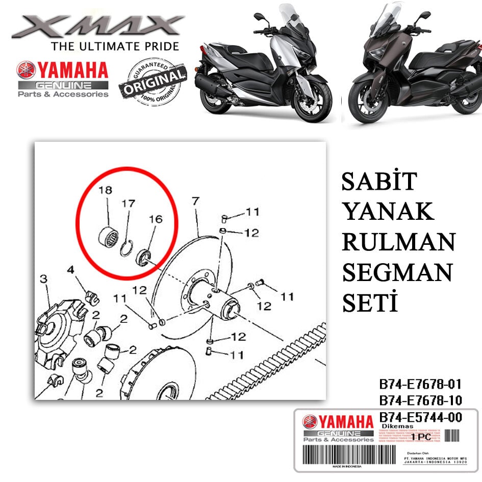Orijinal XMAX 250/300 2018-2024 Arka Varyatör Sabit Yanak İçin Rulman Segman Seti