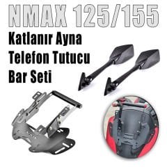 Nmax 125/155 2021-2024 Katlanır Ayna-Telefon Tutucu Bar Seti + Ayna Kapatma Vidası Hediye