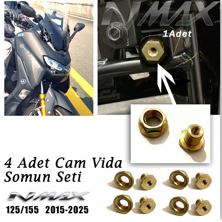 Nmax 125/155 2015-2025 Cam Vida Bağlantı Metal Somun Seti