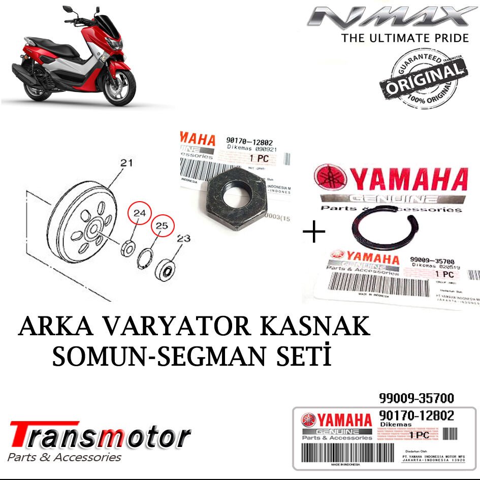 Orijinal NMAX 125/155 Arka Varyatör Tası Somunu Segman Hediyeli