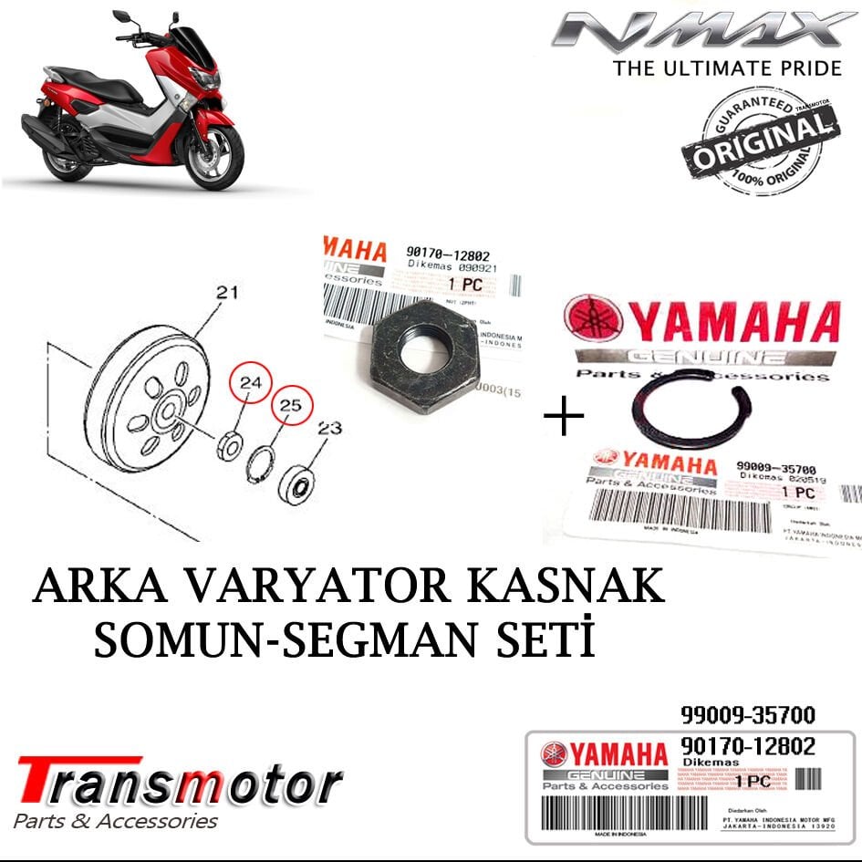 Orijinal NMAX 125/155 Arka Varyatör Tası Somunu Segman Hediyeli