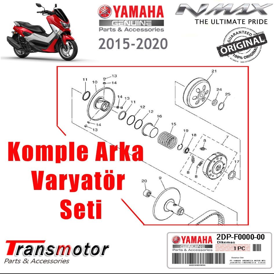 Orijinal NMAX 125/155 2015-2020 Arka Varyatör Seti Komple