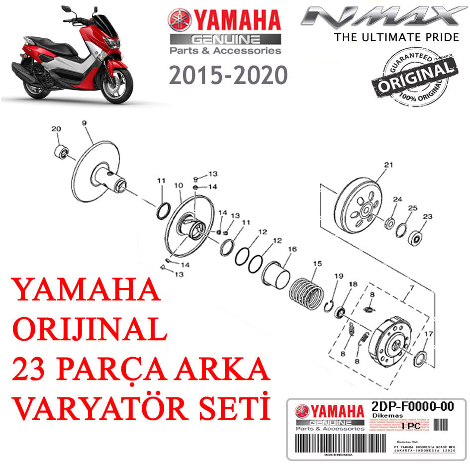 Orijinal NMAX 125/155 2015-2020 Arka Varyatör Seti Komple 23 Parça